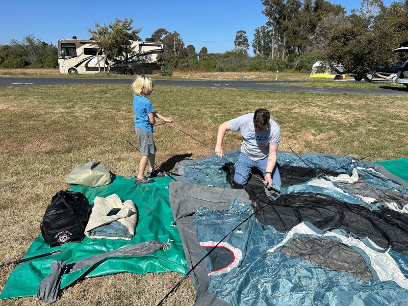 Nick & Our Nephew Setting Up a Tent